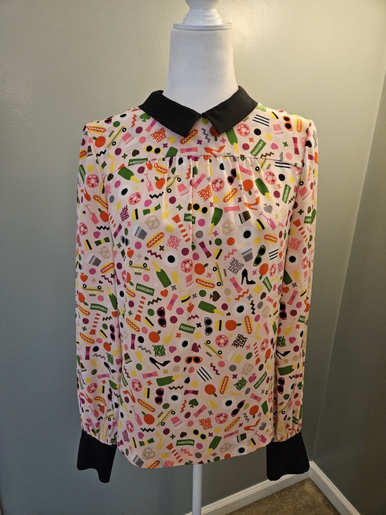 kate spade Tops - Kate Spade NY Pink Multicolor Graphic Long-Sleeve Silk Blouse with Collar Size 8
